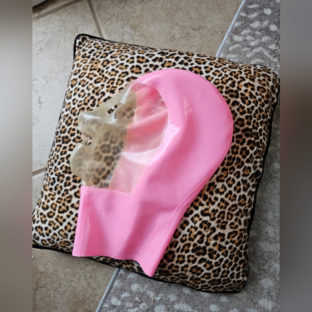 100% Latex Semi-Transparent Face Pink Hood Mask